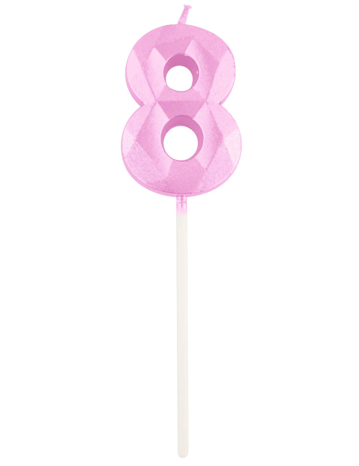 Vela número 8 para aniversário cor de rosa pastel efeito diamante