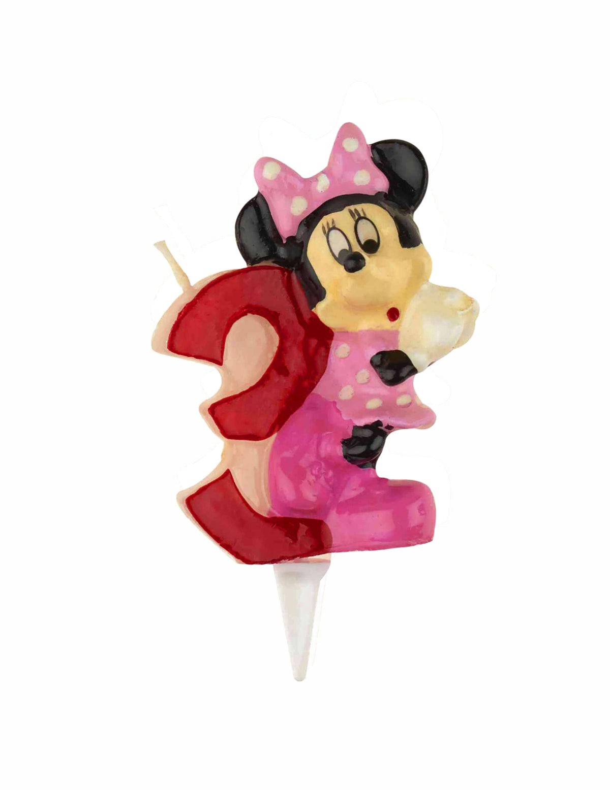 Bougie chiffre 3 Minnie pour enfant rose et rouge
