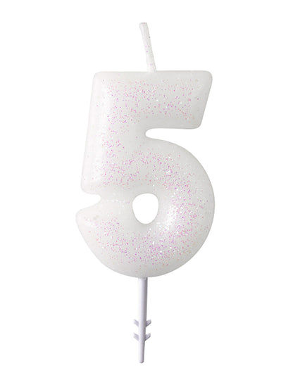 Chiffre 5 de la bougie chiffre blanche à paillettes