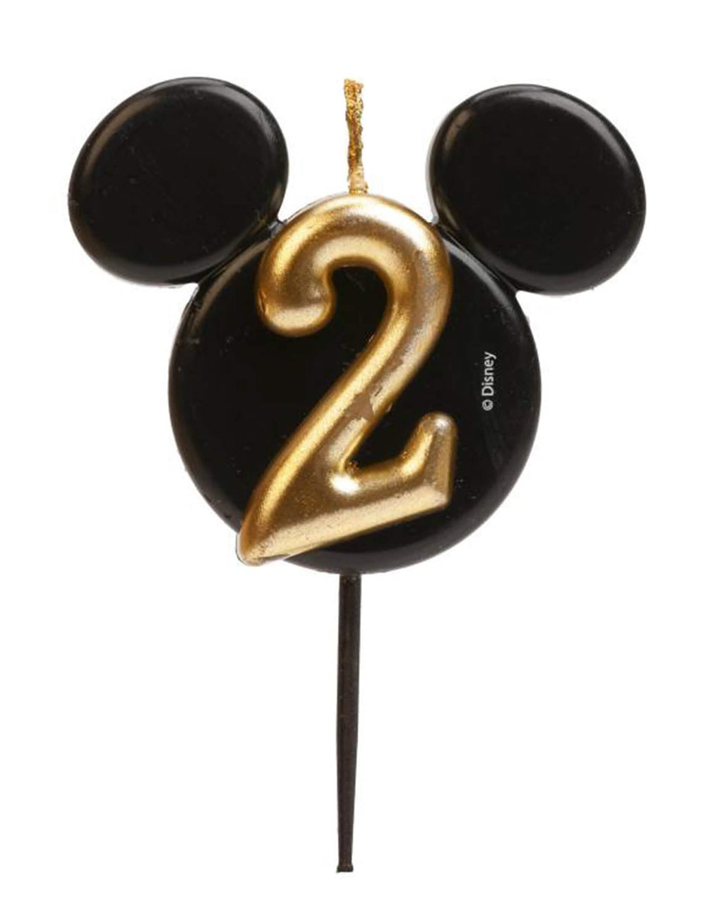 Gros plan sur le chiffre 2 doré de la bougie chiffre Mickey Mouse