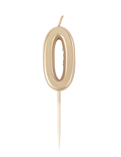Vela de aniversário número 0 dourado metalizado 4,3 cm com espeto