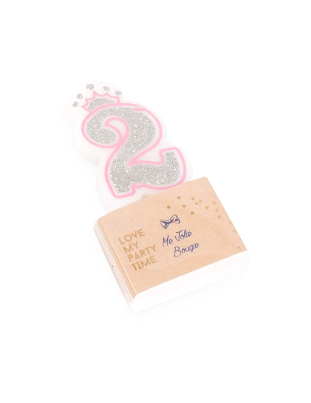 Vela de aniversário número 2 princesa para criança cor de rosa com purpurinas prateadas