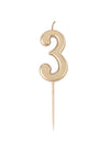 Vela de Aniversário Número 3 Dourado Metalizado 4,3 cm para Bolo