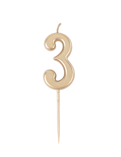 Vela de Aniversário Número 3 Dourado Metalizado 4,3 cm para Bolo