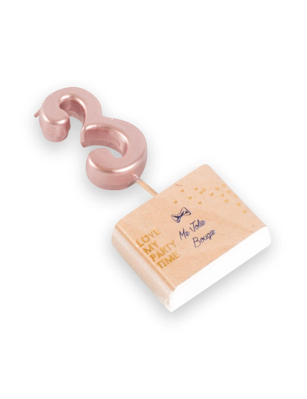 Vela de aniversário número 3 ouro rosa metalizada com espeto
