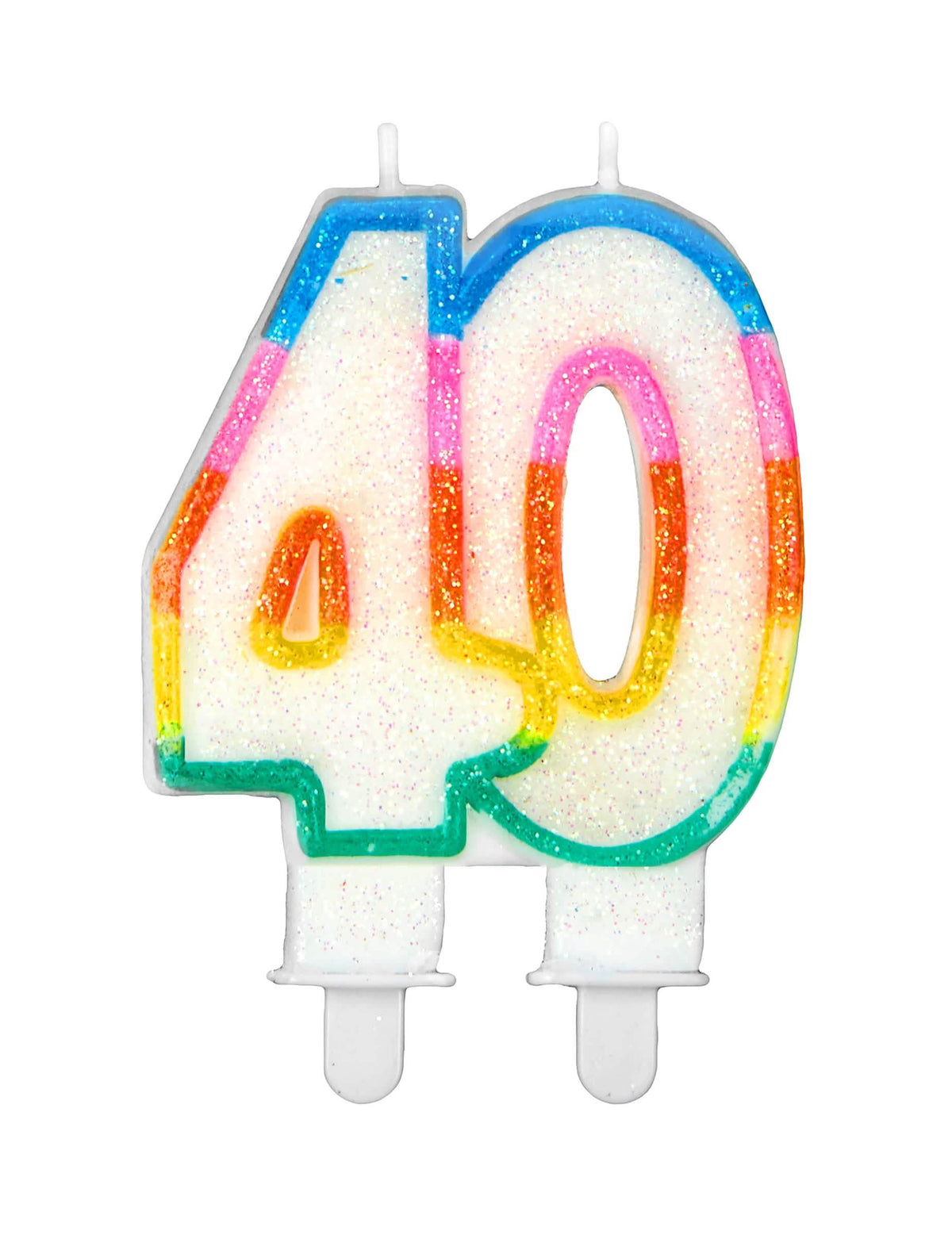 Bougie d'anniversaire chiffre 40 pour fête arc-en-ciel pailletée