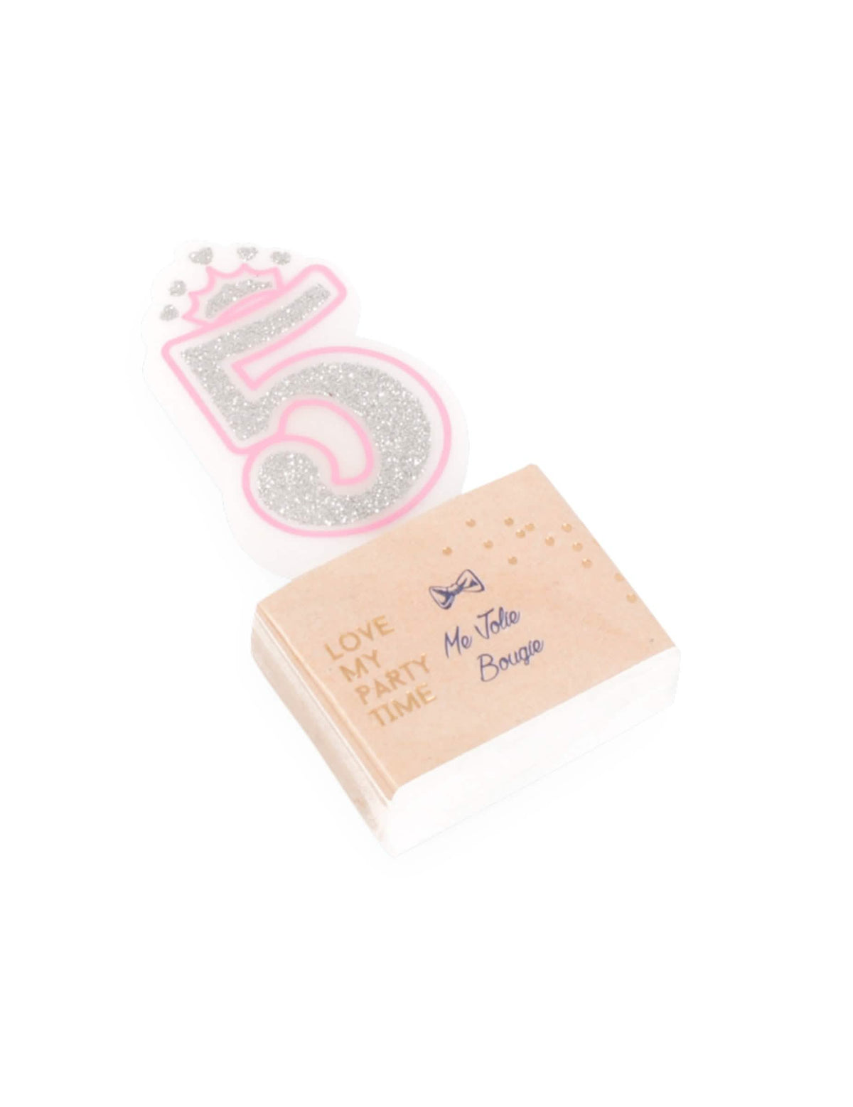 Vela de aniversário número 5 princesa cor de rosa com lantejoulas prateadas