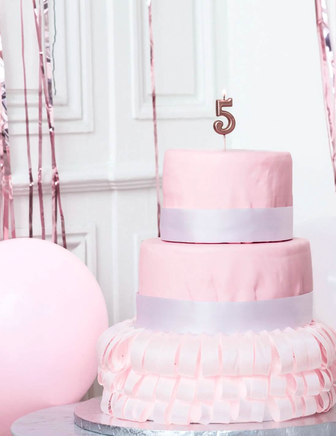 Imagem decorativa para bolo da vela de aniversário número 5 em ouro rosa metalizado