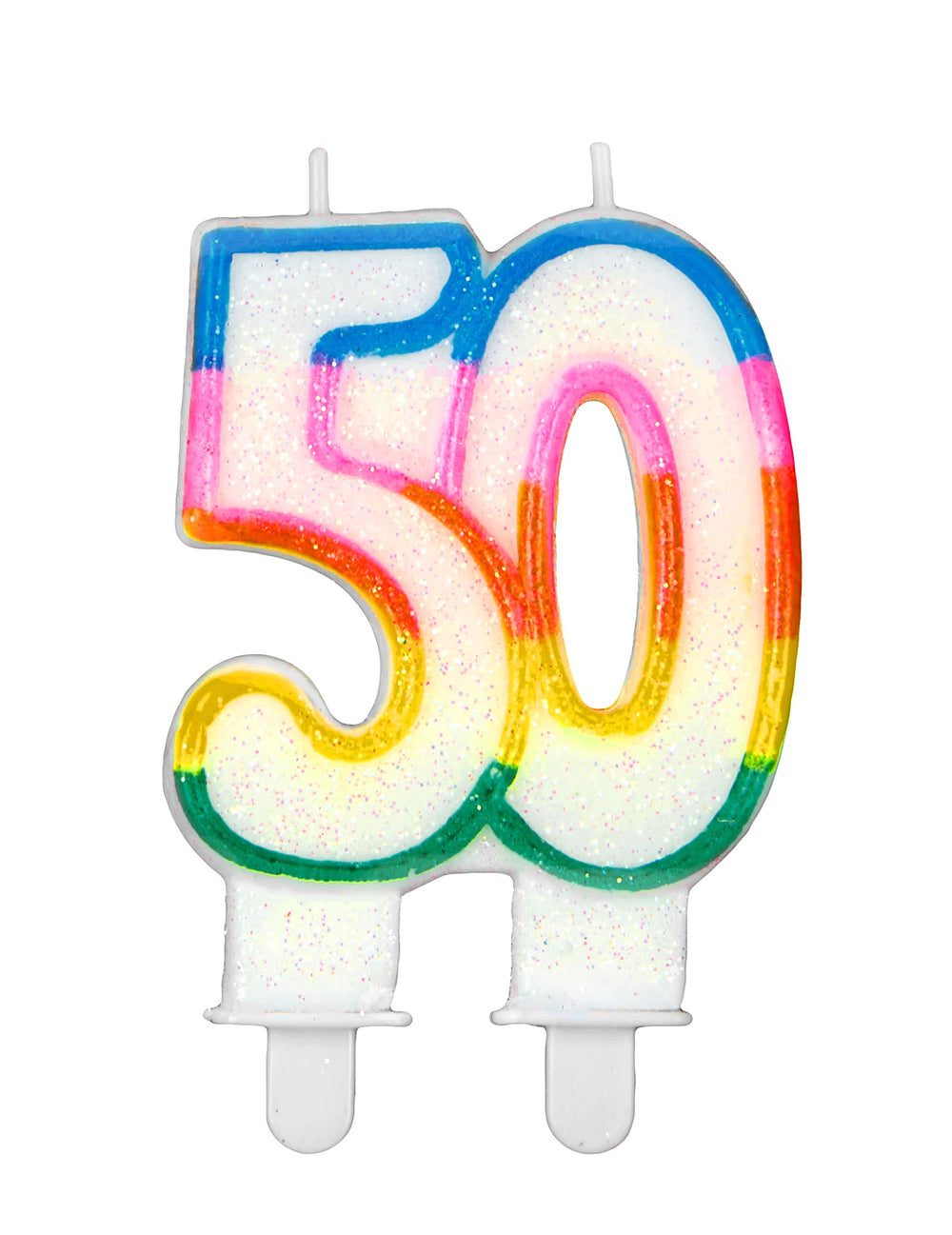 Bougie d'anniversaire chiffre 50 pour adulte multicolore à paillettes