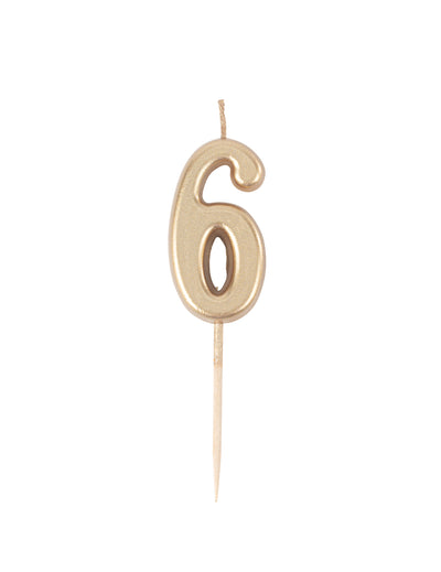Vela de Aniversário Número 6 Dourado Metalizado 4,3 cm com Palito