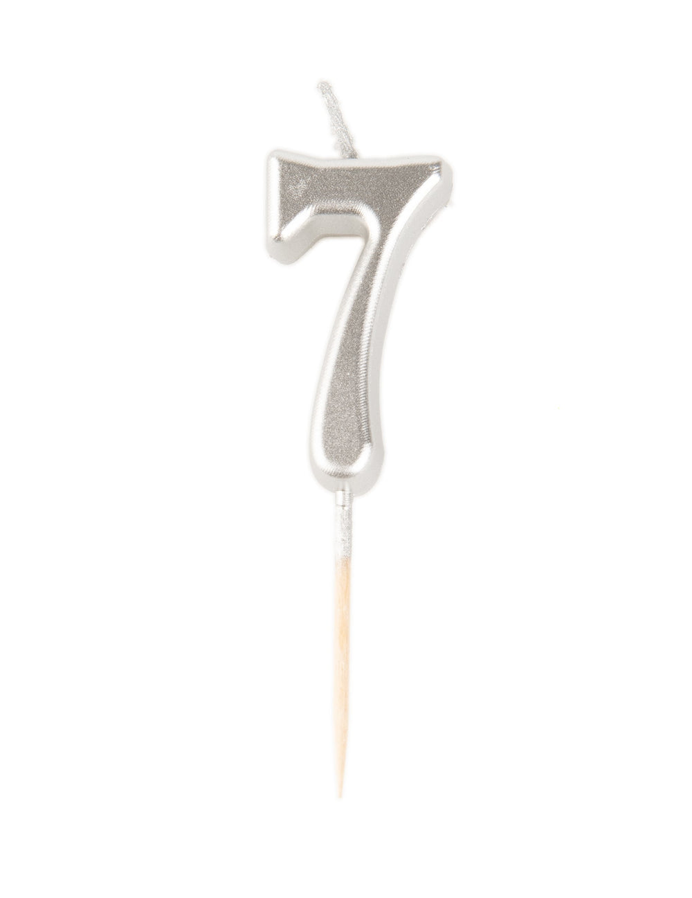 Bougie d'anniversaire chiffre 7 argenté métallisé avec pic