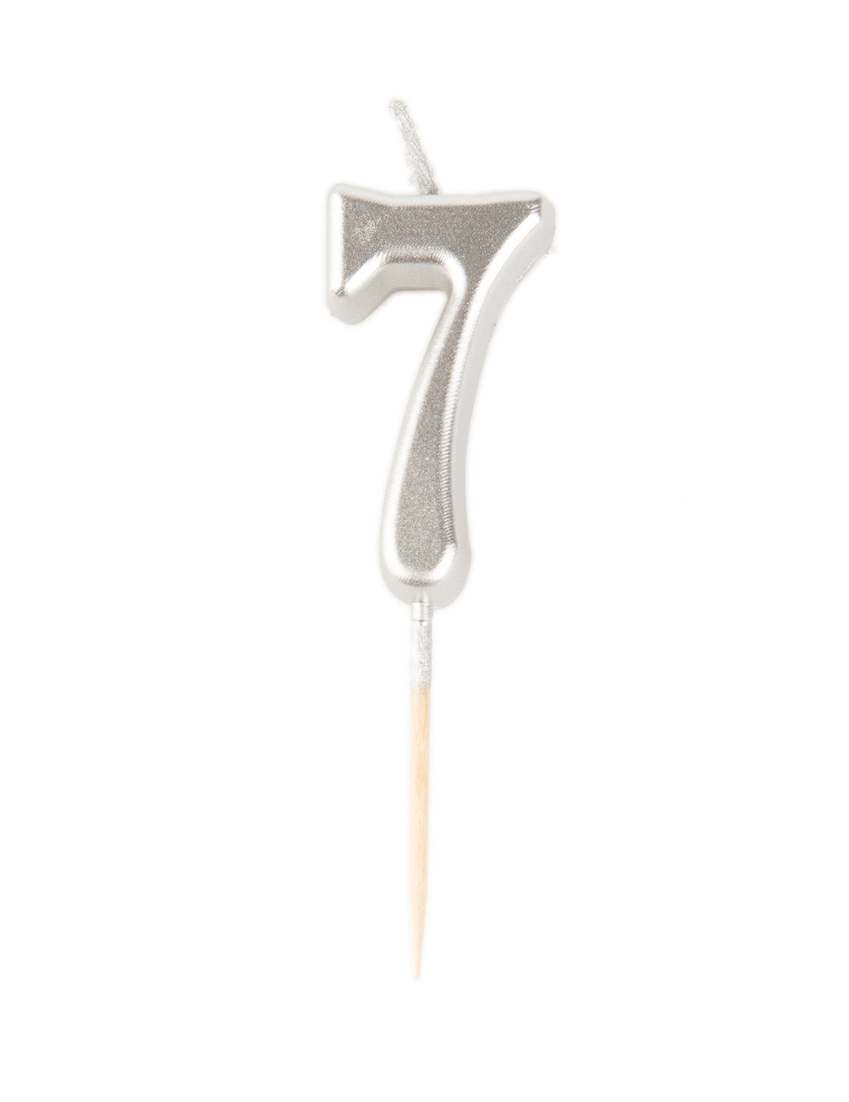 Bougie d'anniversaire chiffre 7 argenté métallisé avec pic