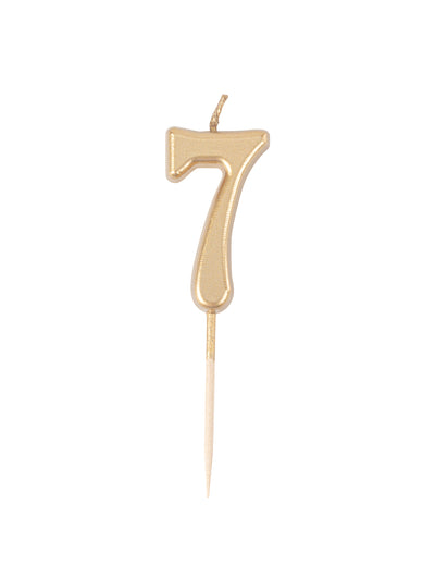 Vela de aniversário número 7 dourada metalizada 4,3 cm com palito