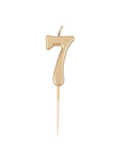 Vela de aniversário número 7 dourada metalizada 4,3 cm com palito