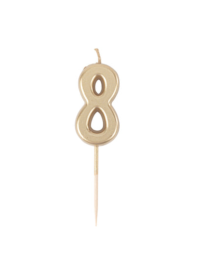 Vela de aniversário número 8 dourado metalizado 4,3 cm com espeto para bolo