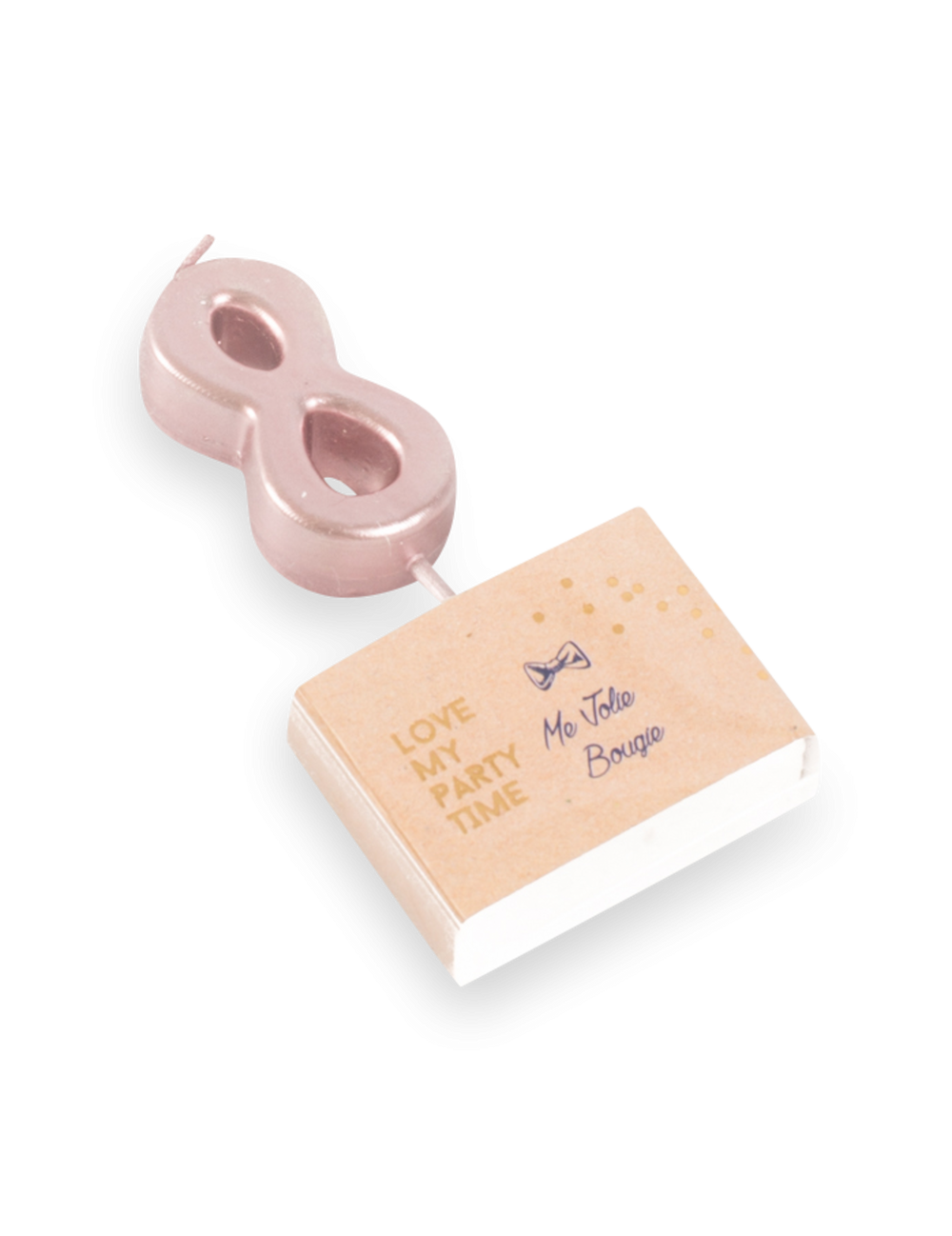 Vela de aniversário número 8 ouro rosa metalizada com espeto