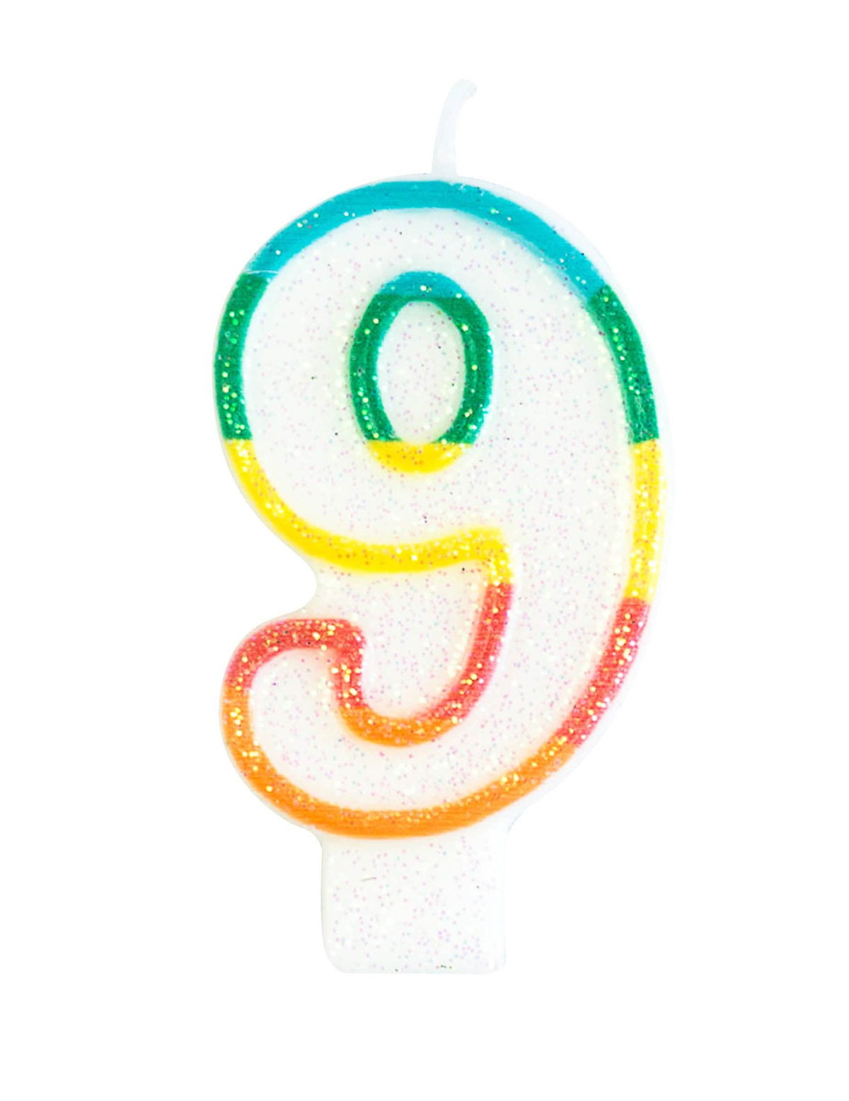 Vela de aniversário número 9 para festa multicores com purpurina