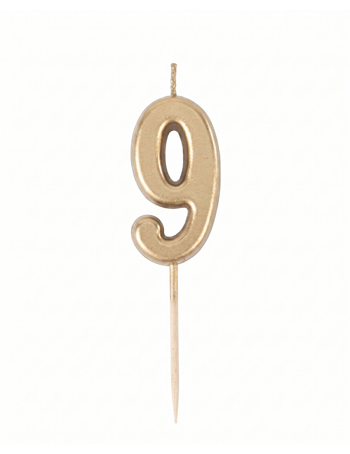 Vela de aniversário número 9 dourada metalizada 4,3 cm com espeto