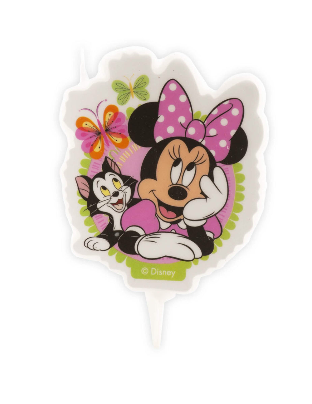 Vela de aniversário Minnie cor de rosa com o gato Figaro e borboletas