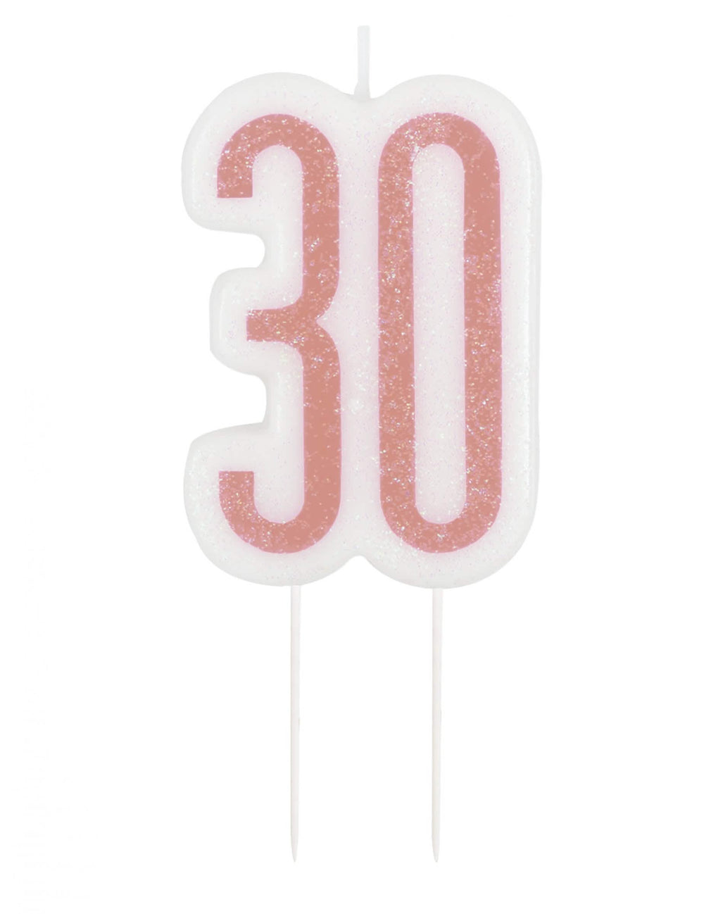 Vela de aniversário em palito 30 anos cor de rosa com purpurinas