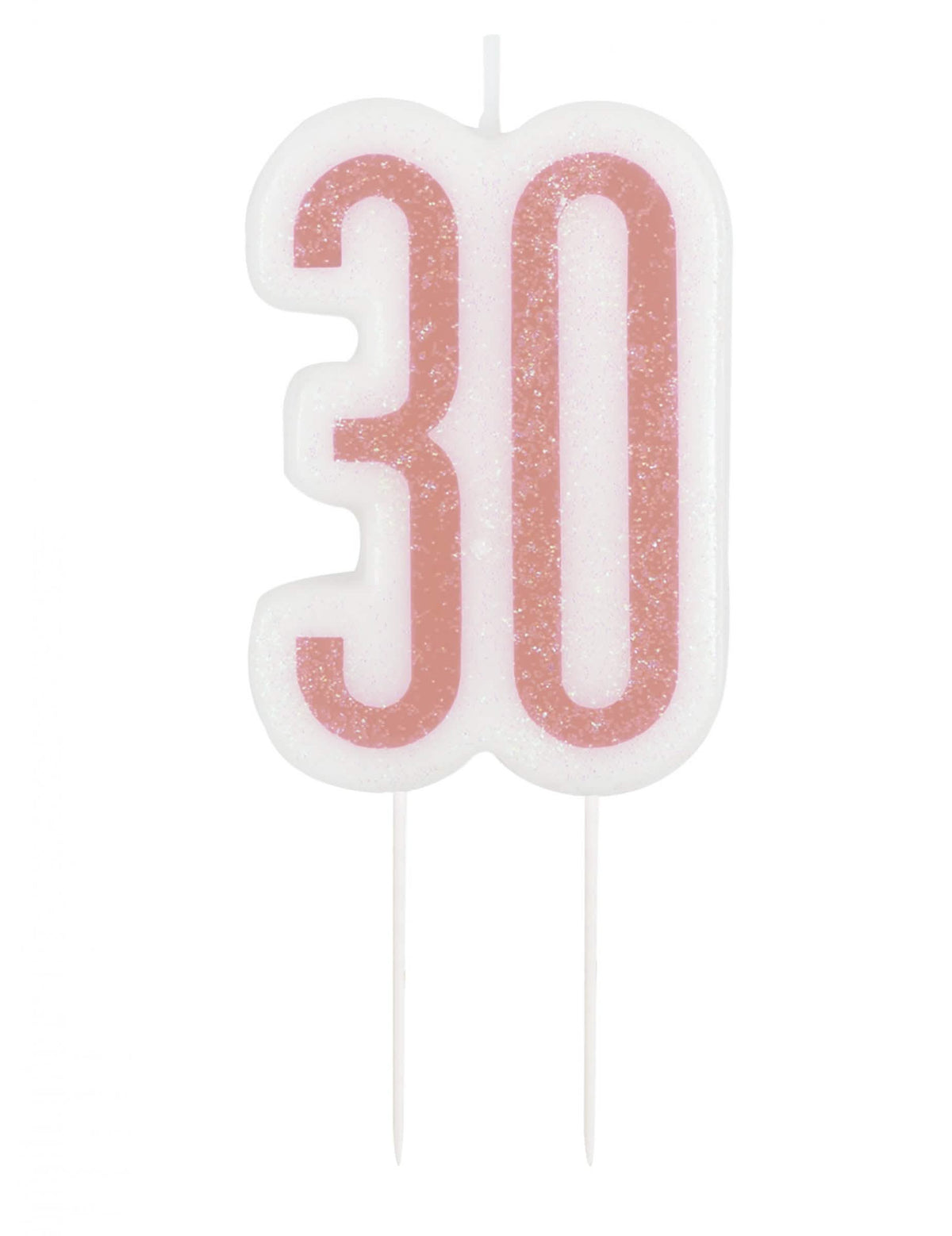 Vela de aniversário em palito 30 anos cor de rosa com purpurinas