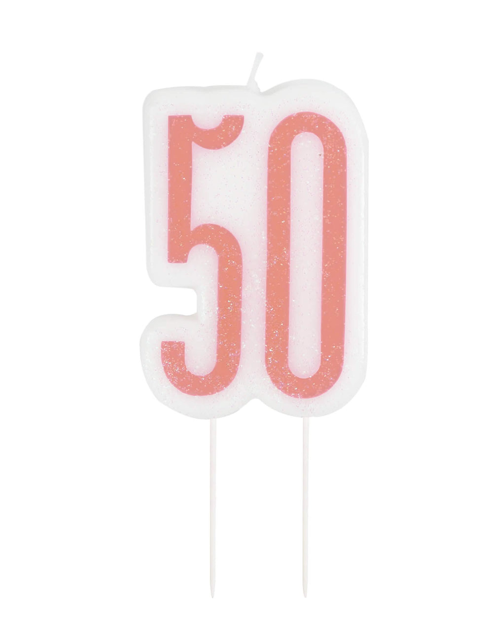 Vela de aniversário em espeto 50 anos para festa cor de rosa com purpurina