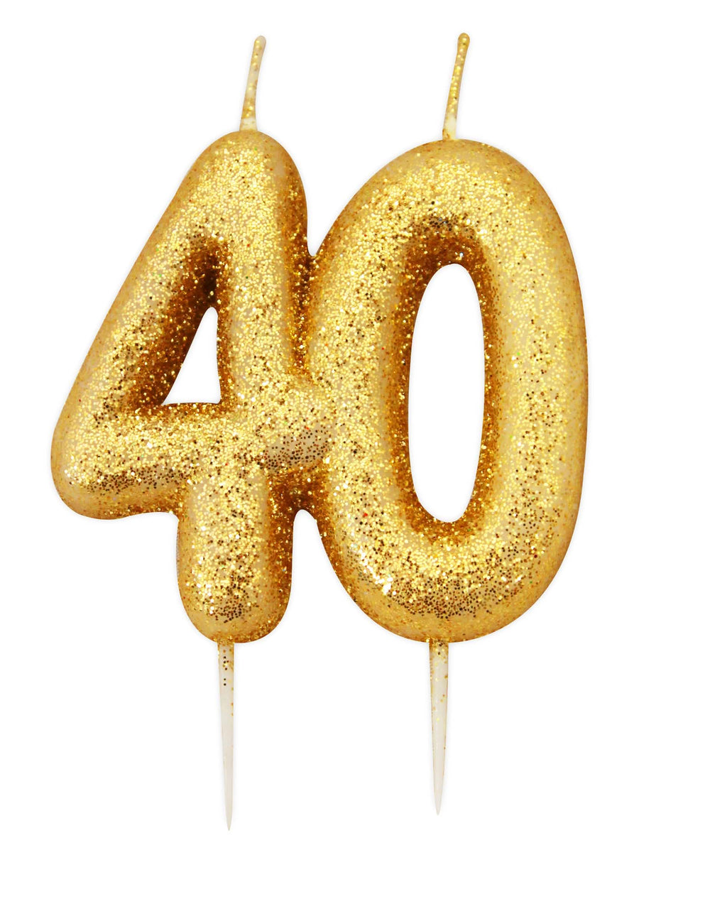 Vela de aniversário em espeto 40 anos para bolo dourado com purpurinas