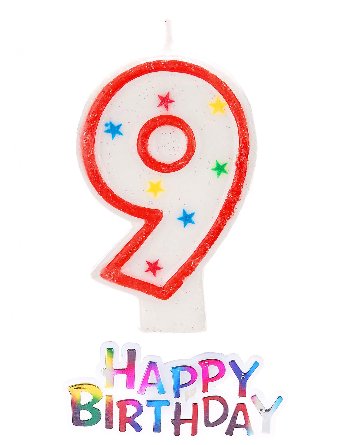 Bougie chiffre 9 étoilée pour anniversaire blanche pailletée