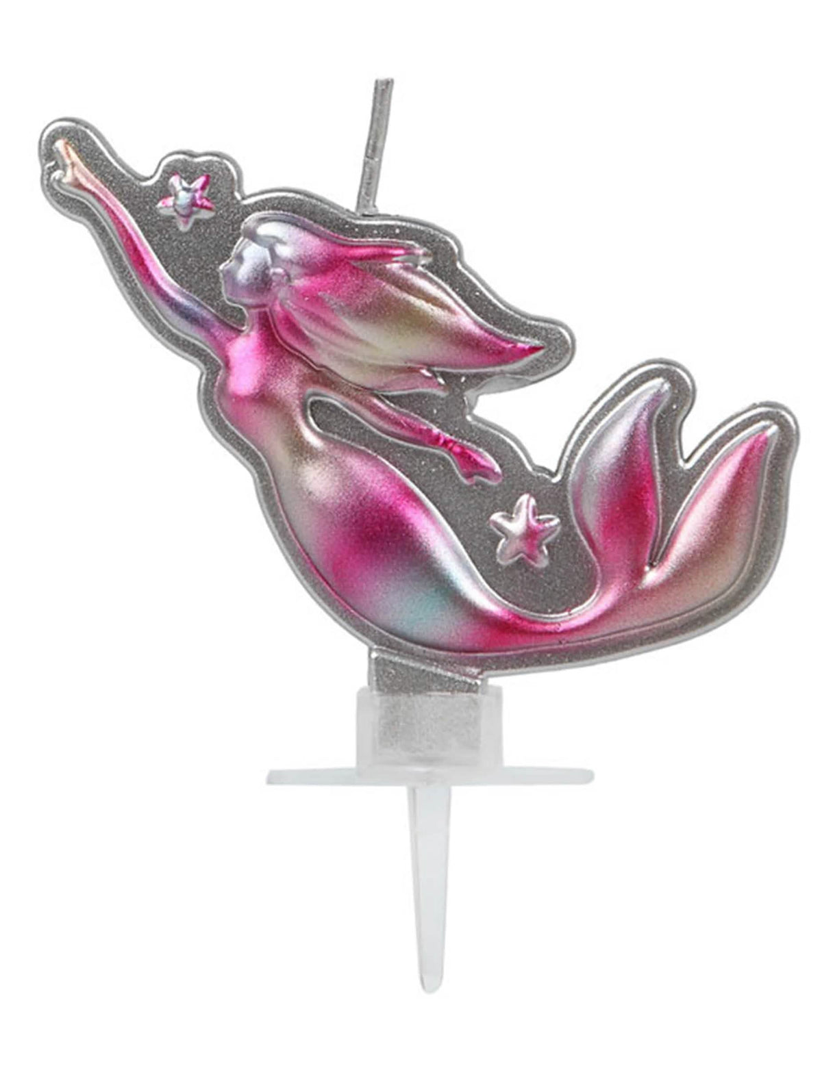 Vela bonita de sereias para criança cor de rosa e prateado