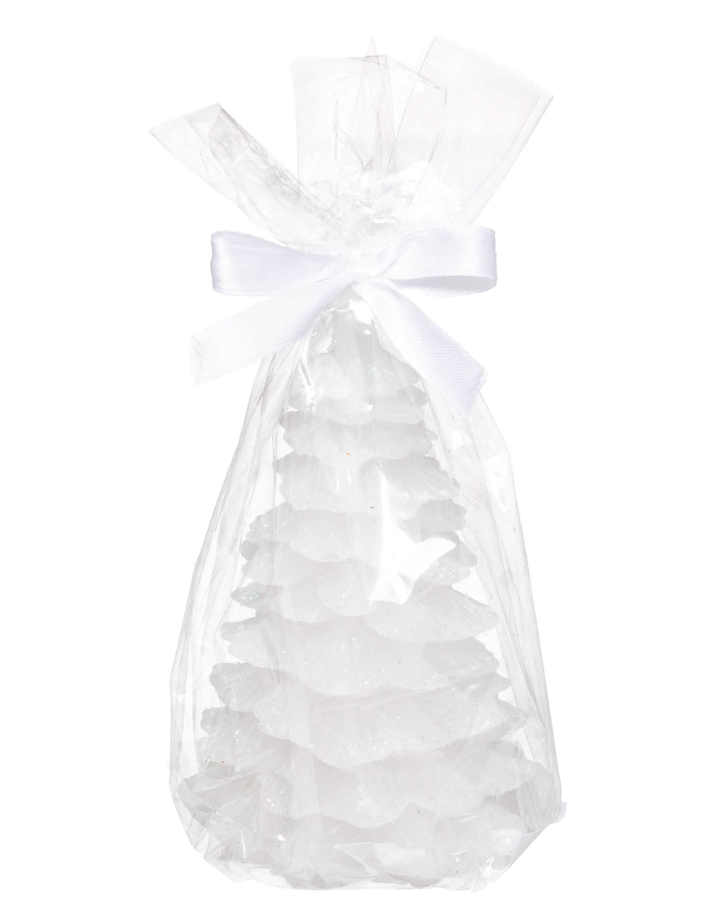 Detalhe da embalagem para oferta da vela luminosa em forma de pinheiro para decoração de natal