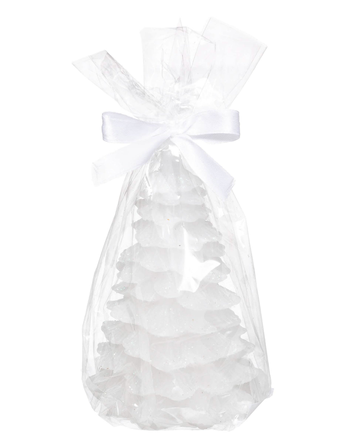 Detalhe da embalagem para oferta da vela luminosa em forma de pinheiro para decoração de natal