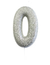 Bougie sur pique chiffre 0 pour gâteau argent pailleté