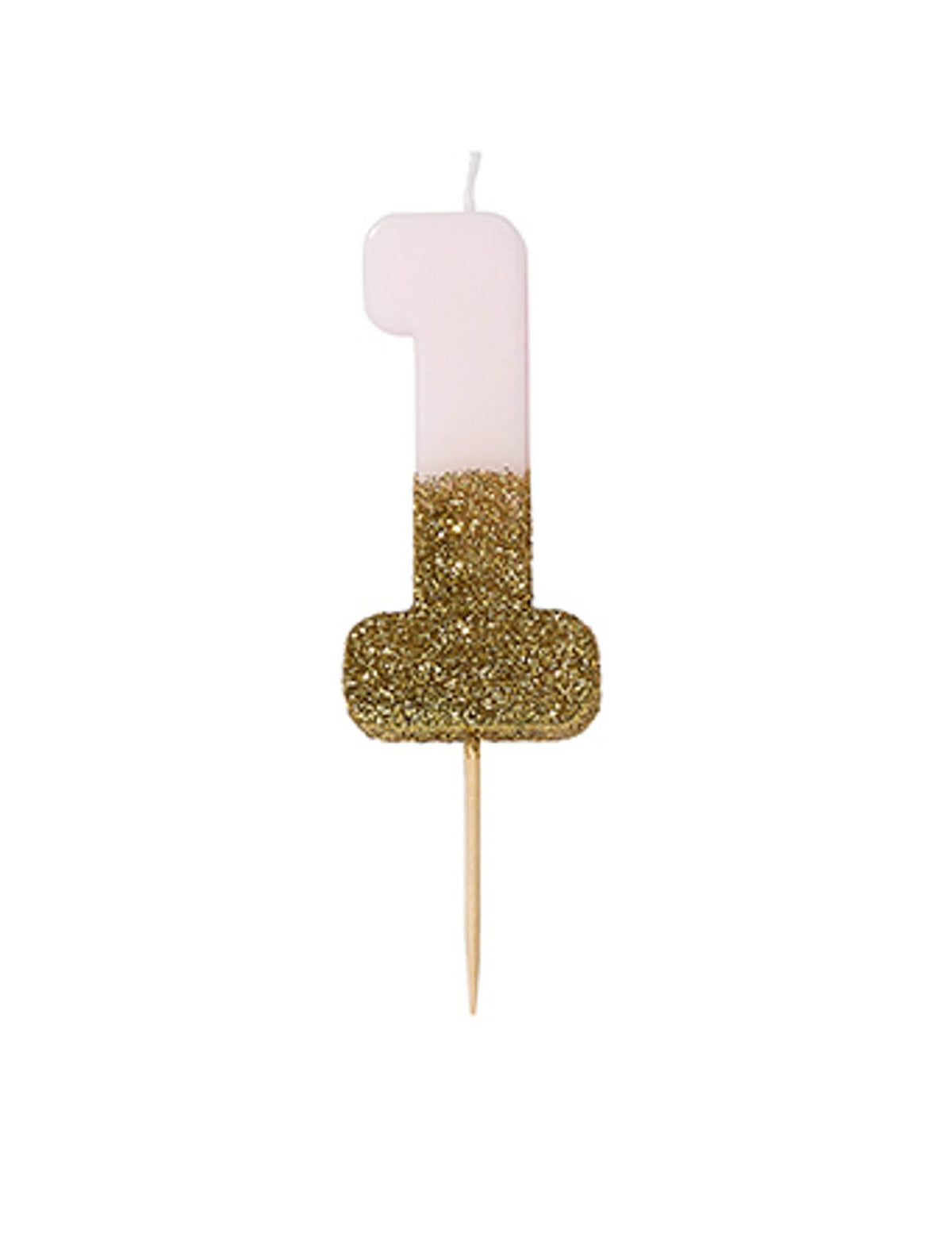 Vela sobre espeto número 1 para aniversário cor de rosa e dourada com purpurinas