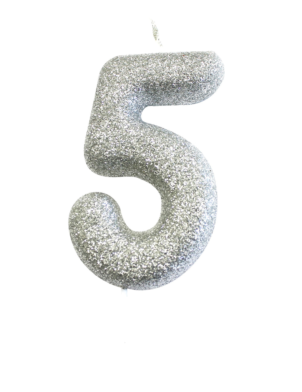 Bougie sur pique chiffre 5 pour gâteau argent pailleté
