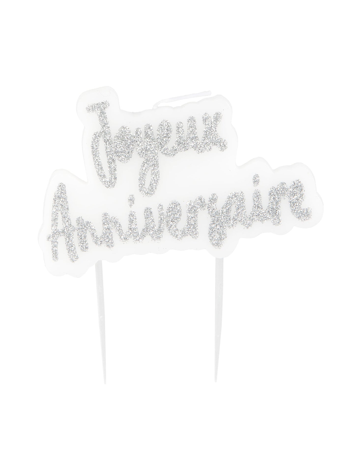 Bougie sur pique Joyeux Anniversaire pour fête argentée pailletée