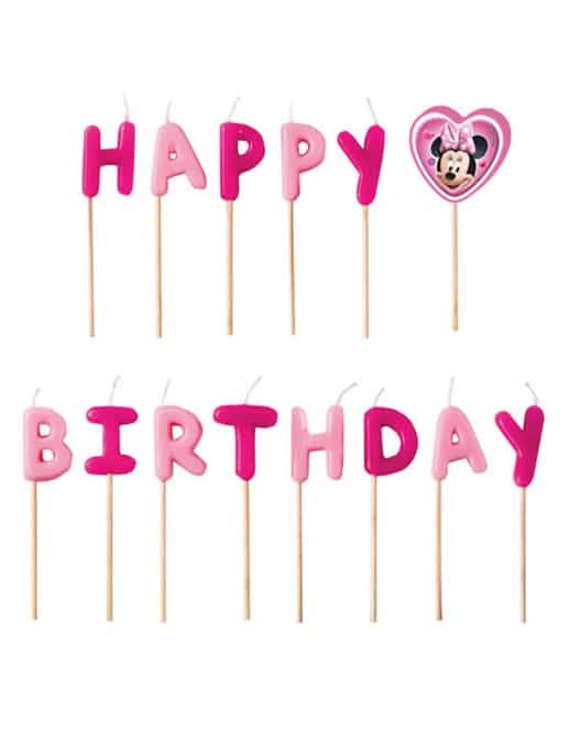 velas Happy Birthday Minnie para criança cor de rosa e fúcsia