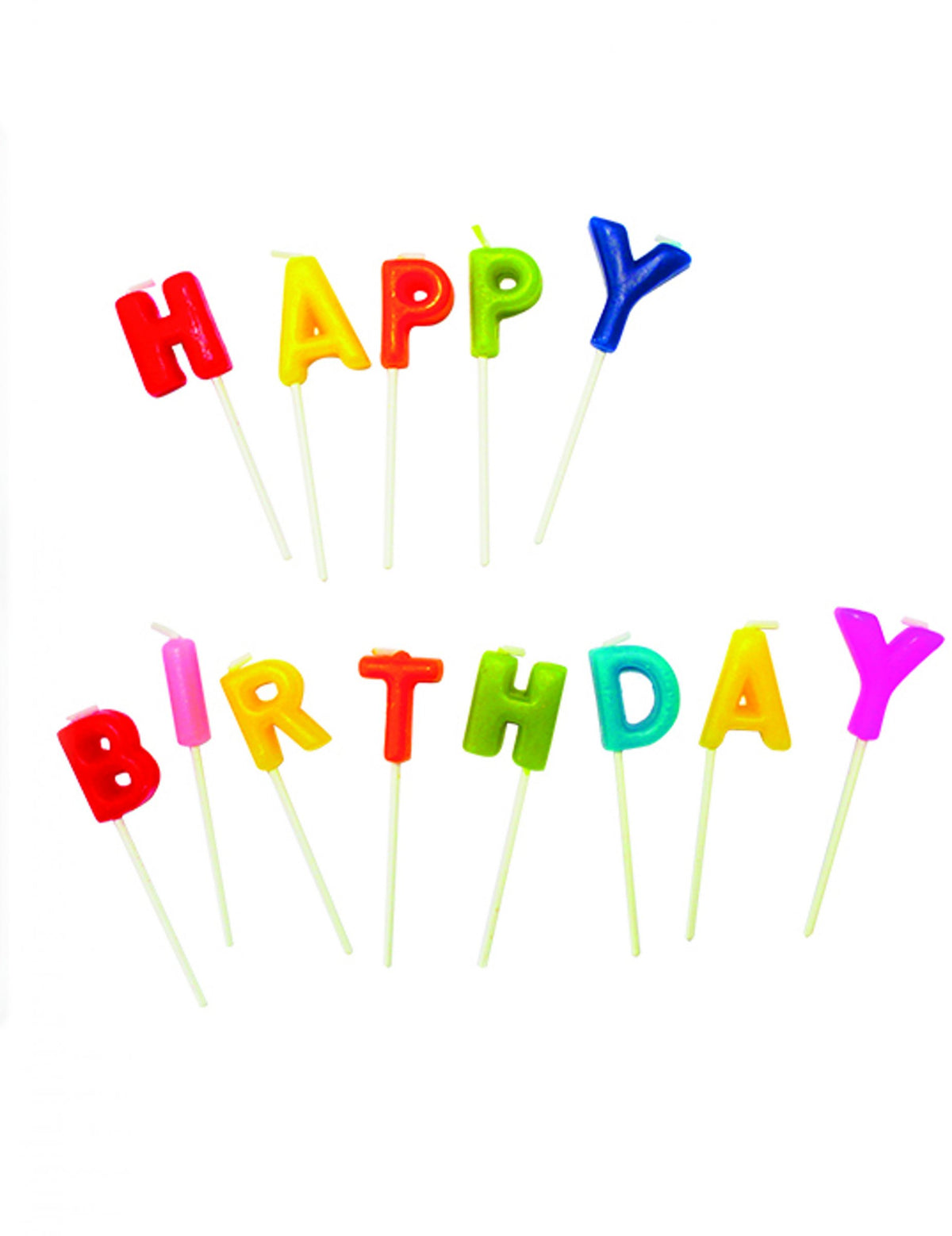 Bougies Happy Birthday sur pique multicolore