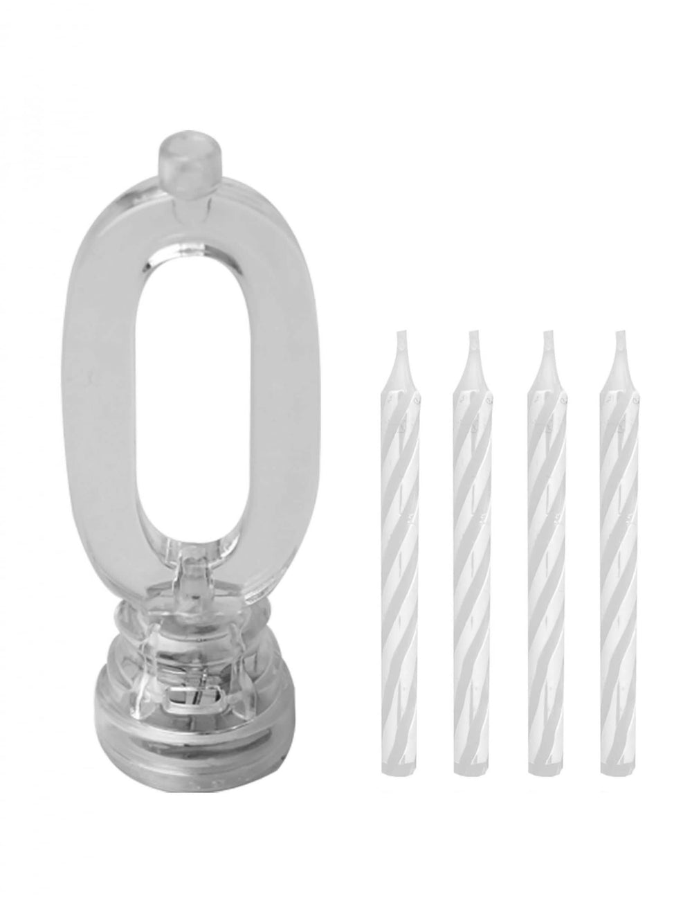 Detalhe do suporte e das velas de substituição da vela luminosa LED número 0