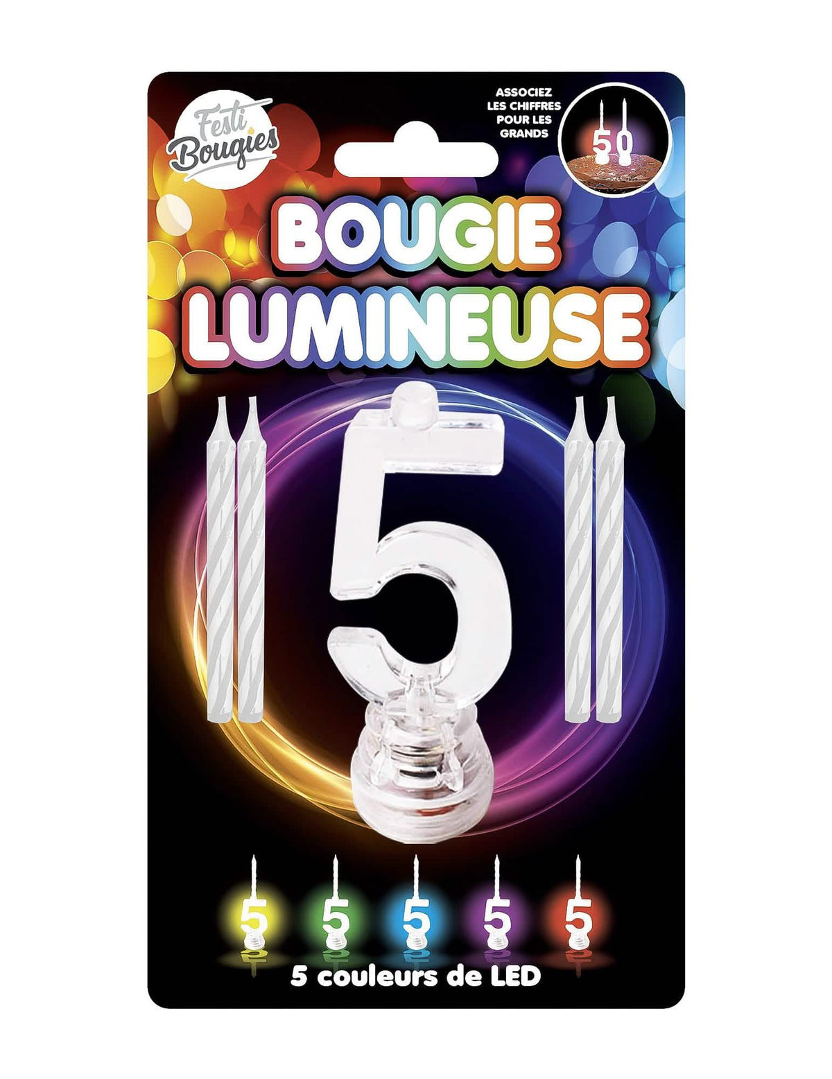 Vela luminosa LED número 5 para aniversário multicores