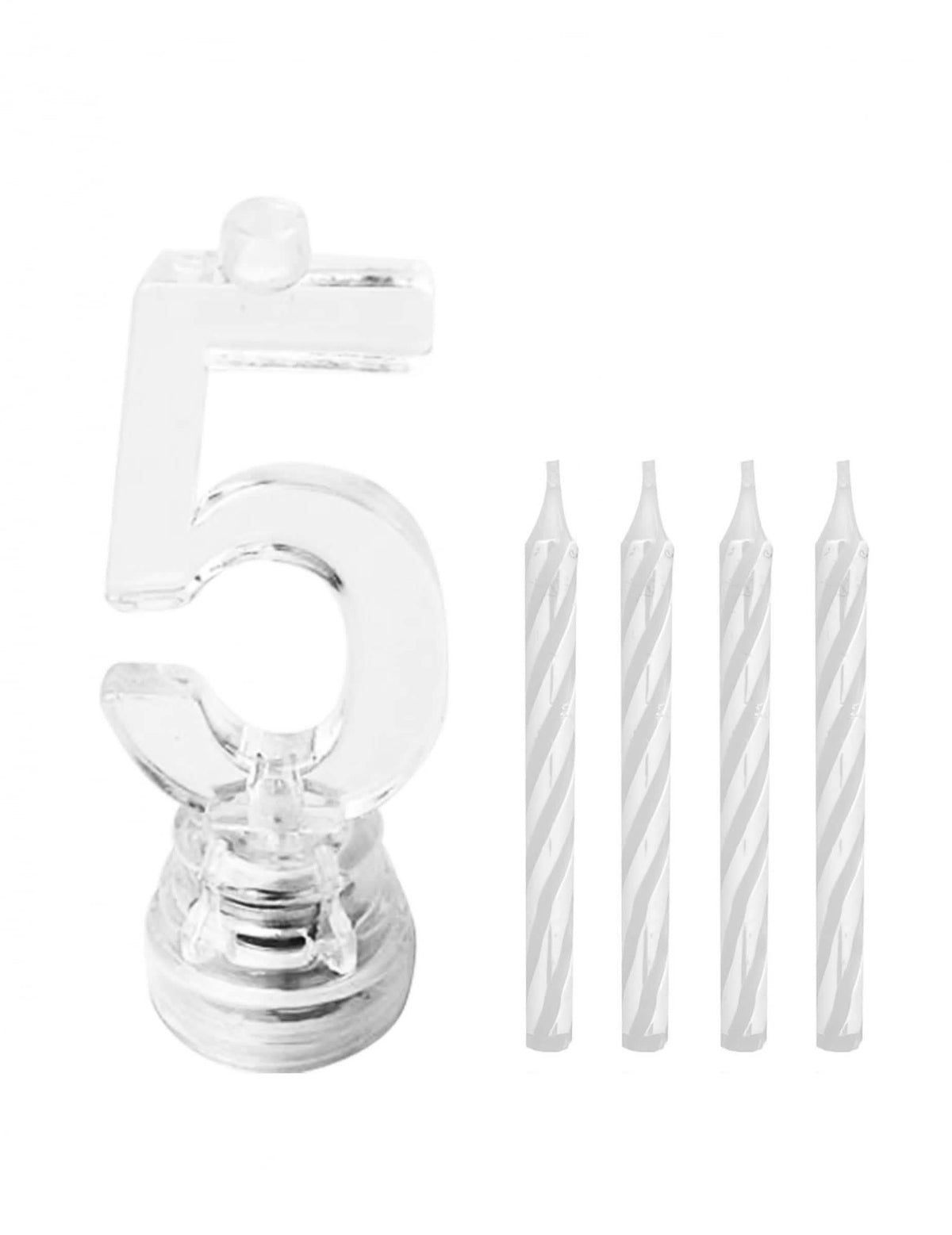Suporte e velas brancas da vela luminosa LED número 5 para aniversário multicores