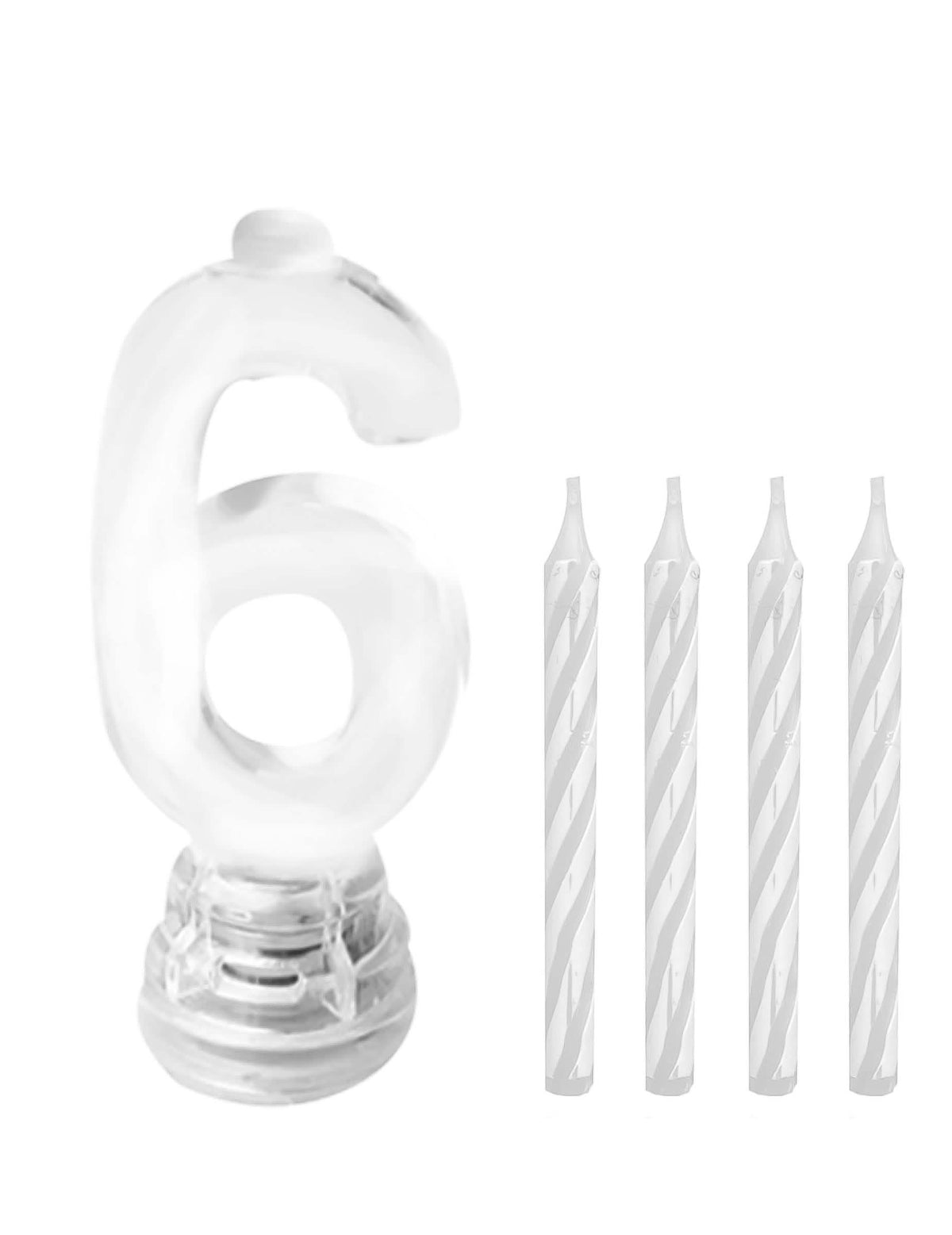 Detalhe do suporte e das velas brancas da vela luminosa LED número 6