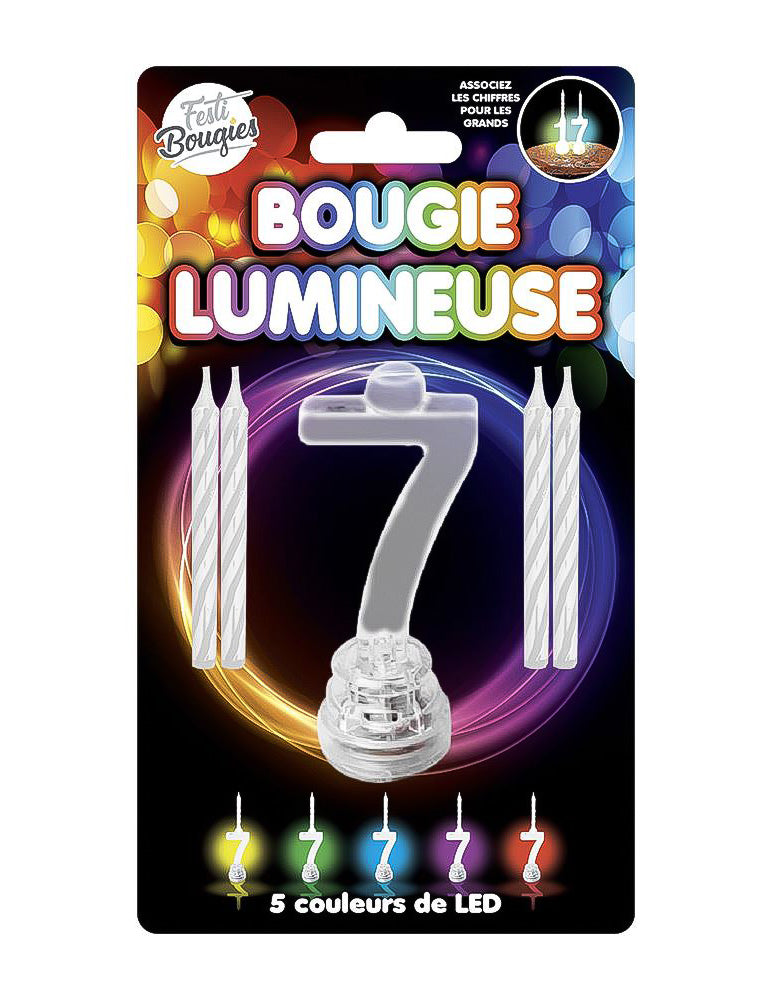 Bougie lumineuse LED chiffre 7 multicouleur