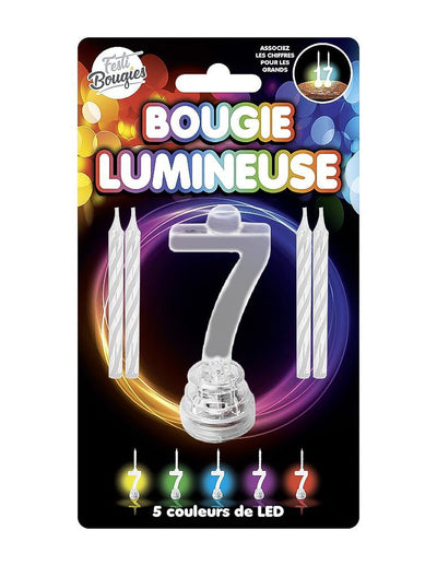 Bougie lumineuse LED chiffre 7 multicouleur