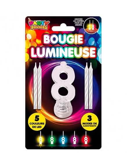 Vela luminosa LED número 8 para aniversário multicores com 5 cores mutáveis