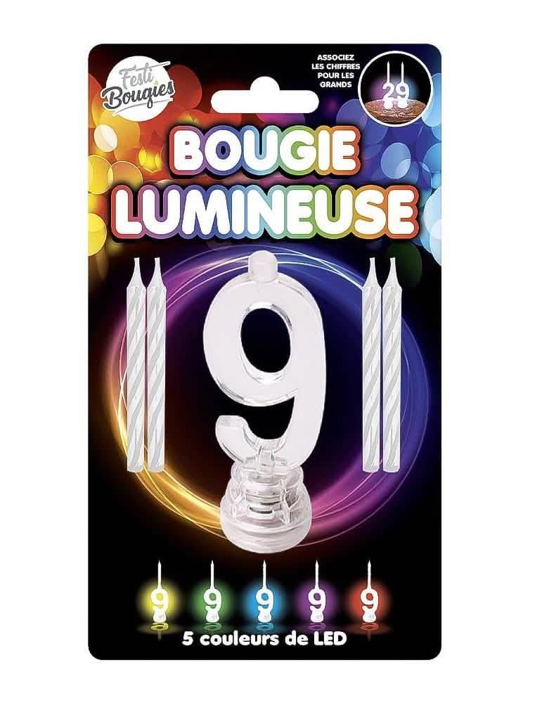 Vela luminosa LED número 9 para aniversário com 5 cores de LED