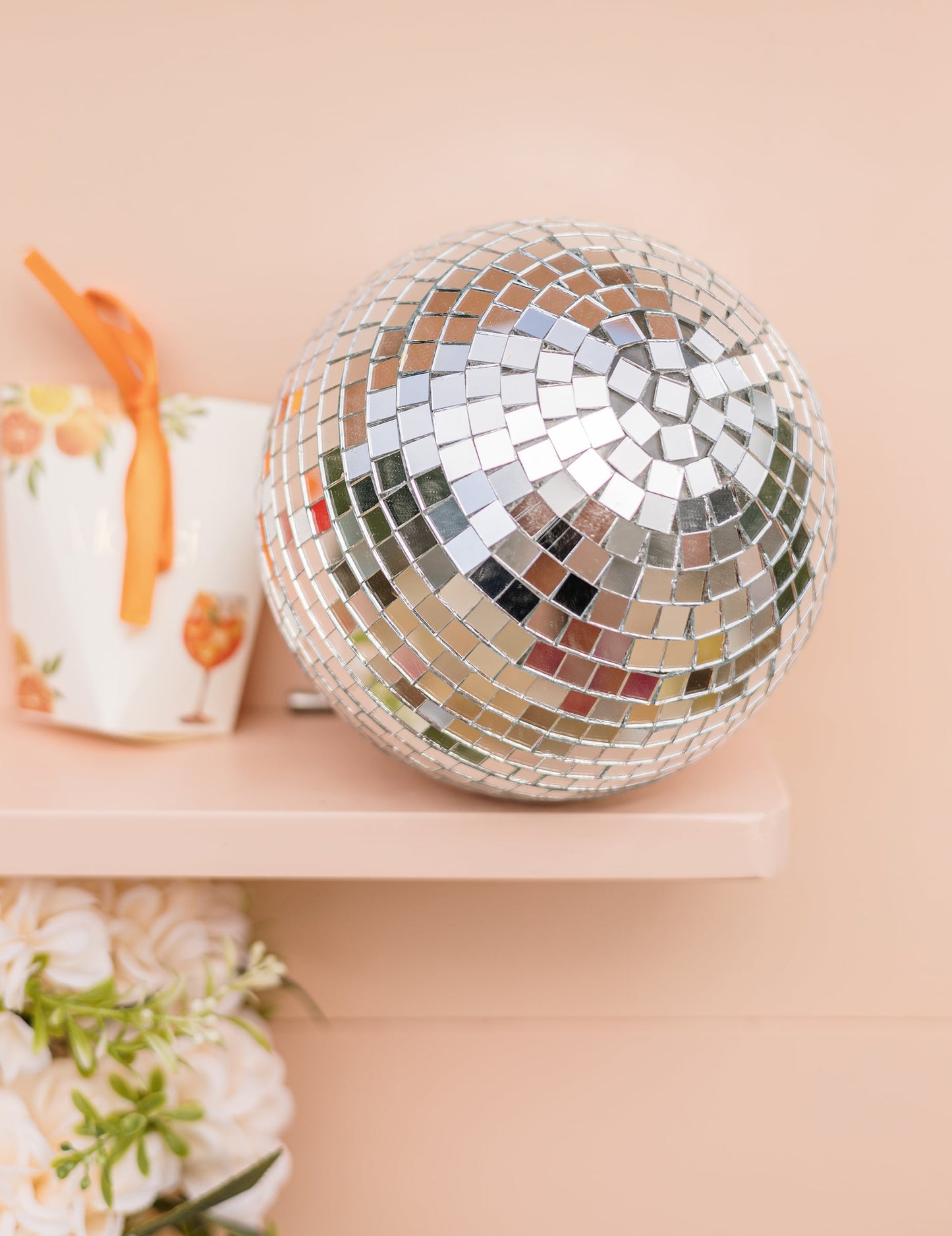 Bola de espelhos para pendurar, vidro espelhado prata 16cm, decoração disco