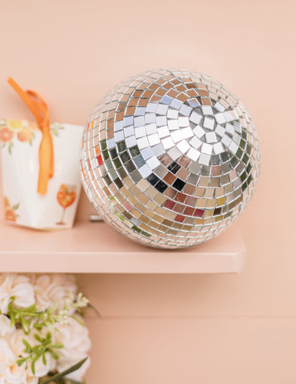 Bola de espelhos para pendurar, vidro espelhado prata 16cm, decoração disco