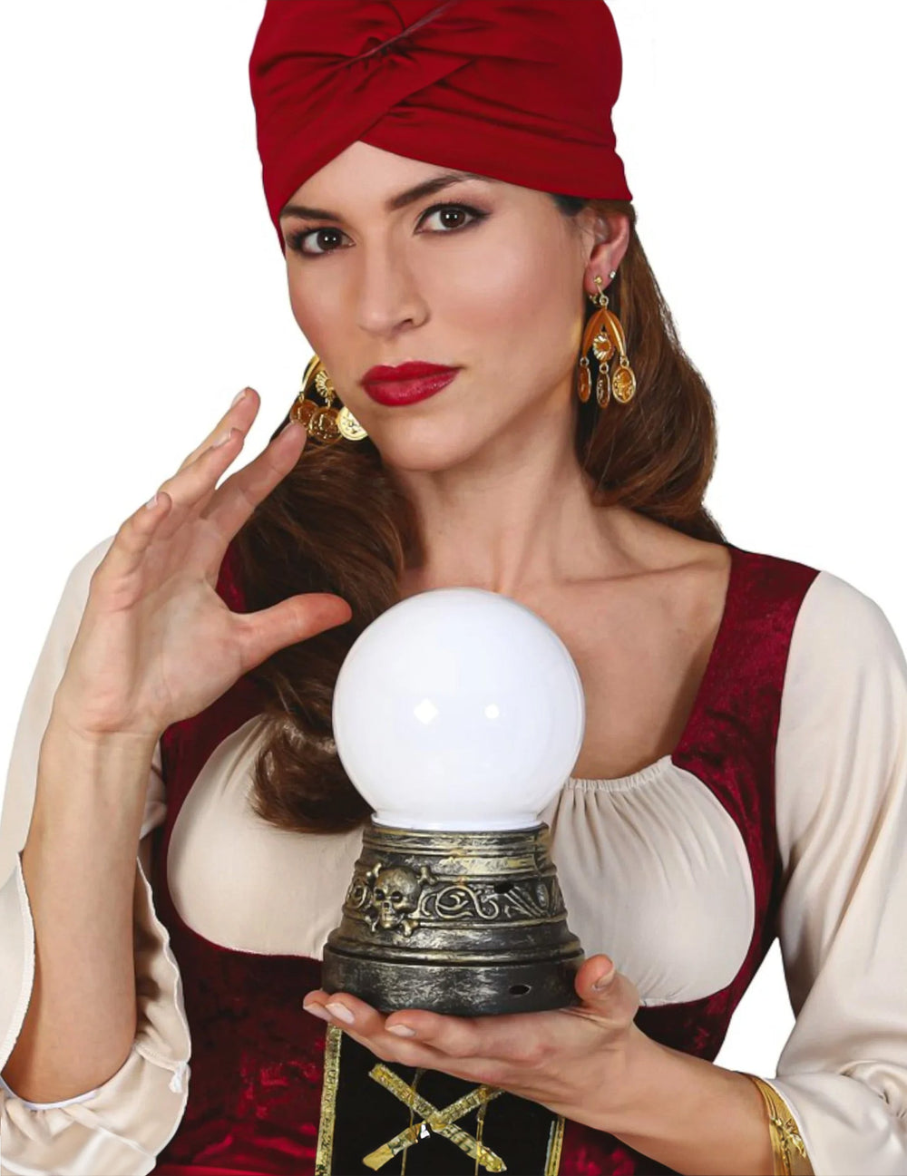 Boule de cristal lumineuse de voyante pour adulte blanche avec socle tête de mort