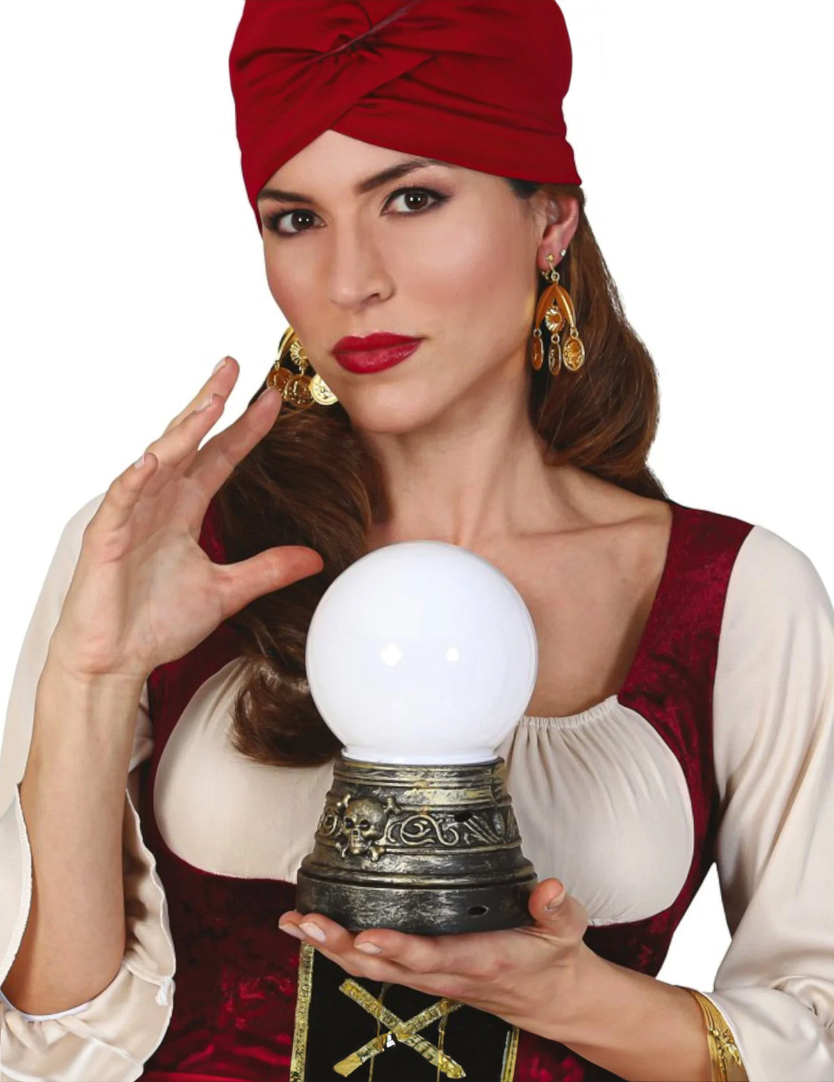 Boule de cristal lumineuse de voyante pour adulte blanche avec socle tête de mort