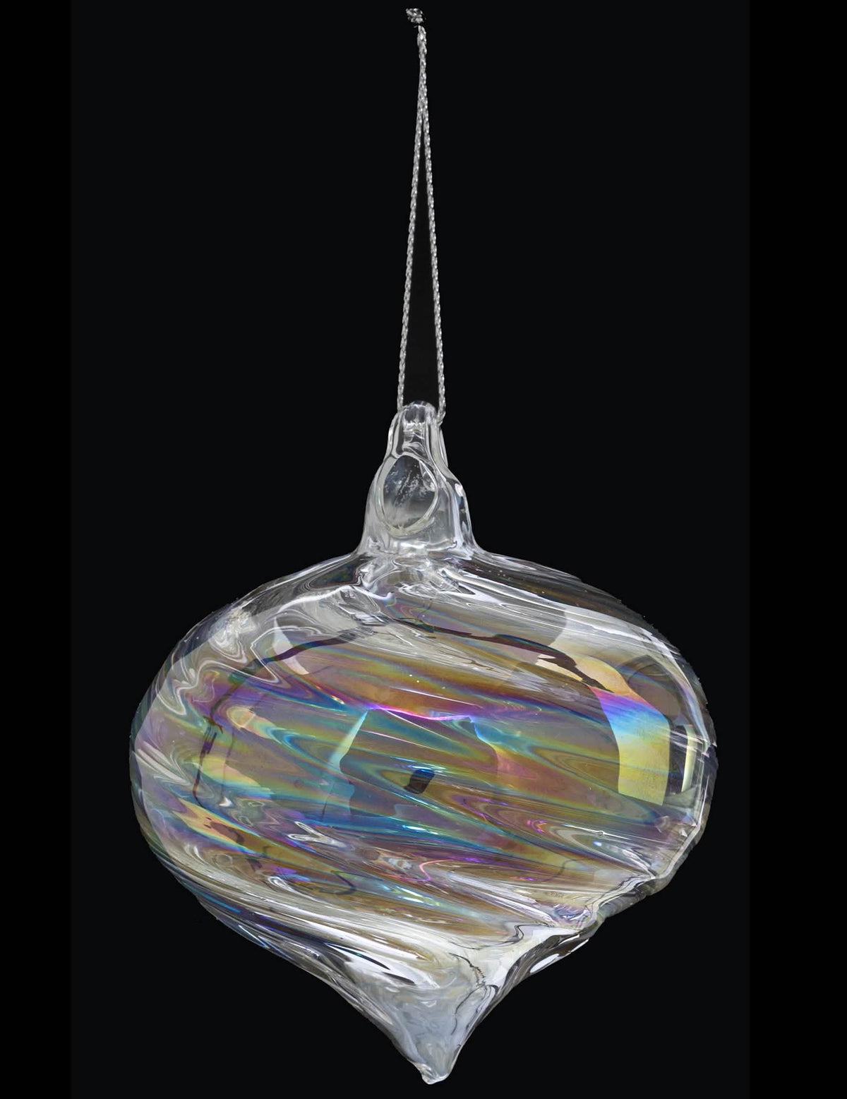 Bola de natal em vidro em forma de gota para decoração de festa iridescente
